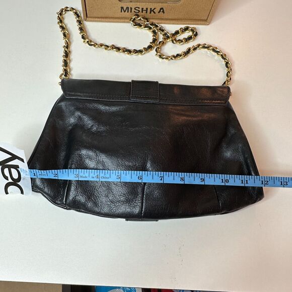 Badgley Mischka Black Leather Purse Detachable Chain Strap - Picture 14 of 16